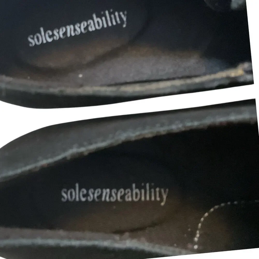 Solesenseability Black Leather Comfort Wedge Slip On Shoes Women’s 8 Travel Work